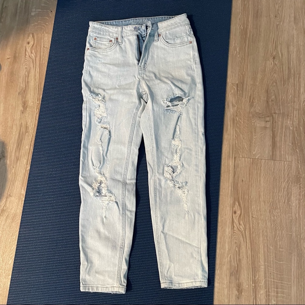 Distressed Light Wash Mom Jeans